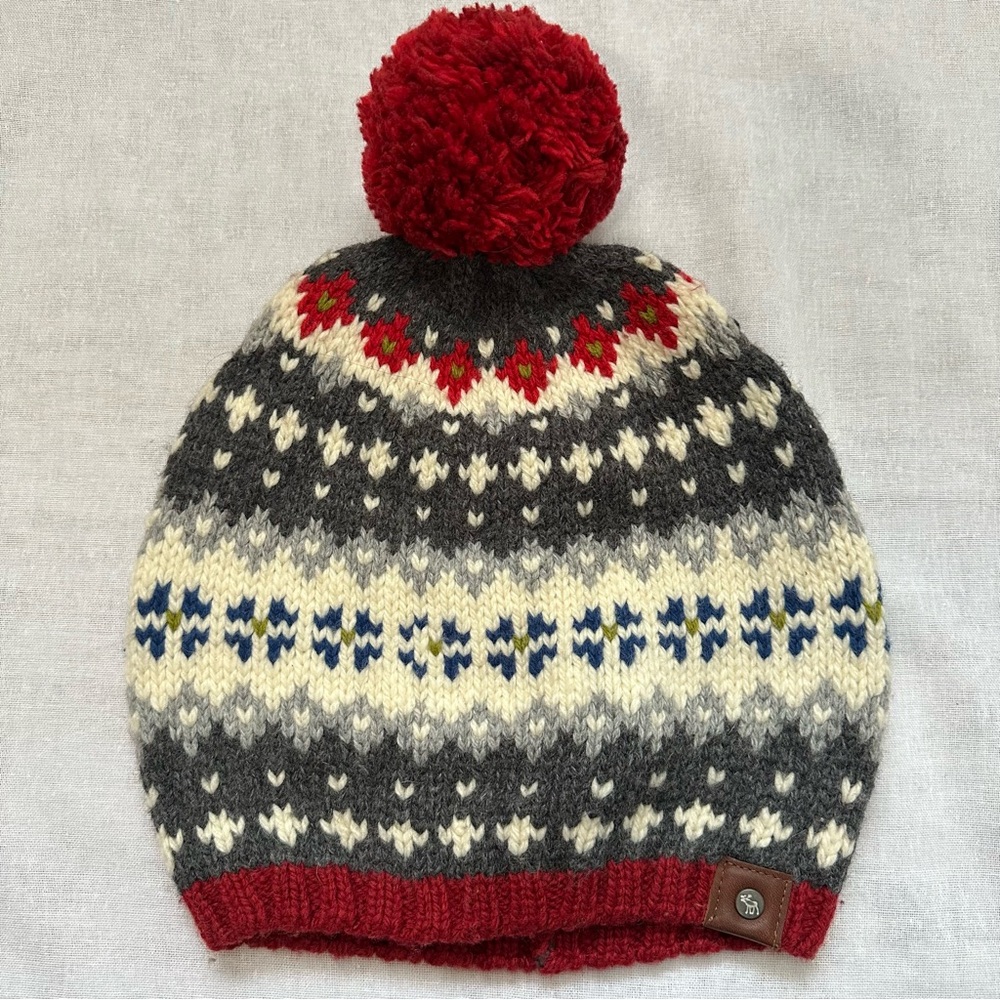 New Abercrombie & Fitch Wool Blend Fair Isle Beanie Knit Hat Pom Pom Vintage Y2K